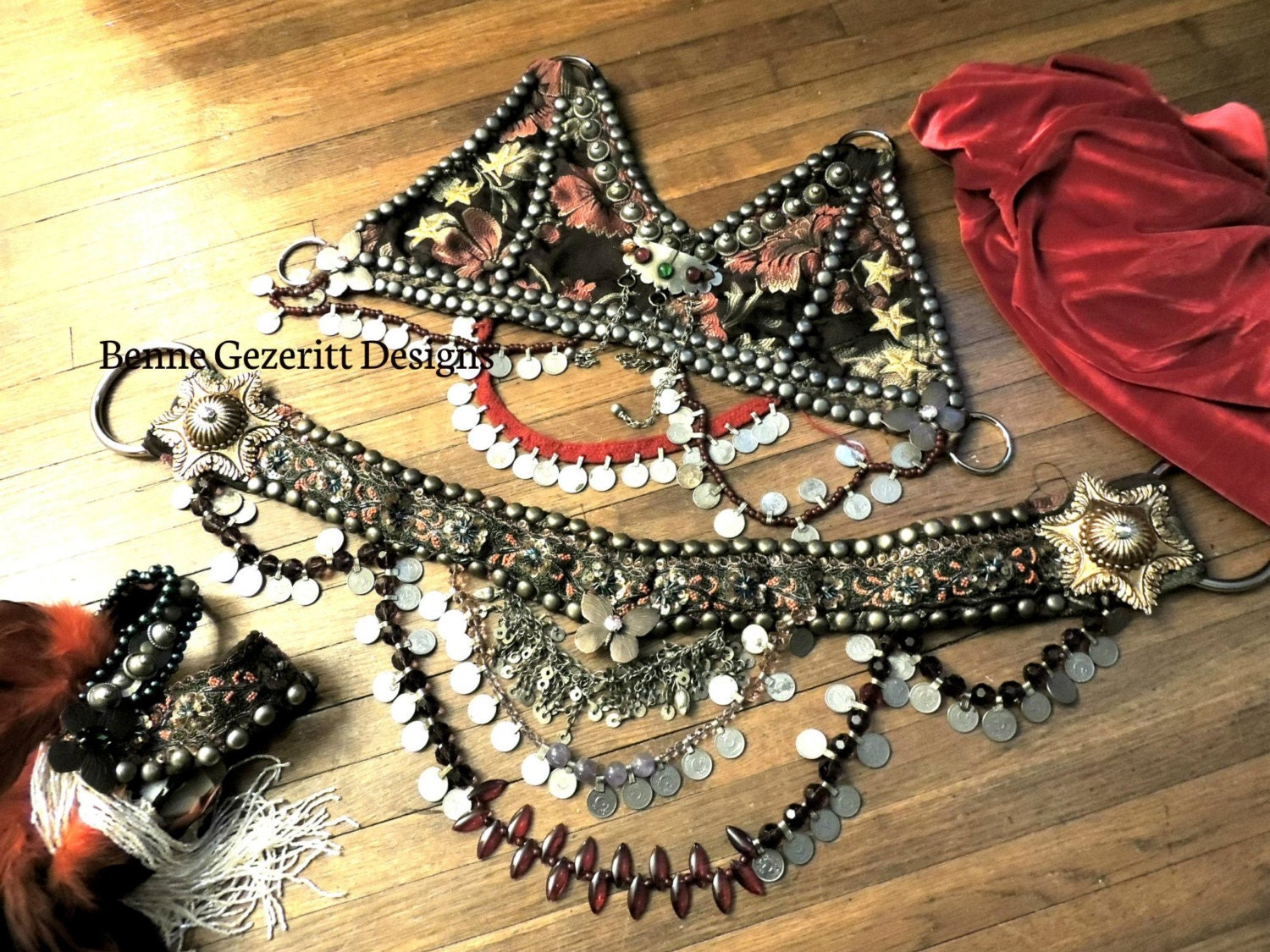 Uniting Ages Complete Tribal Fusion Bellydance Costume bra belt headdress skirt and cowl