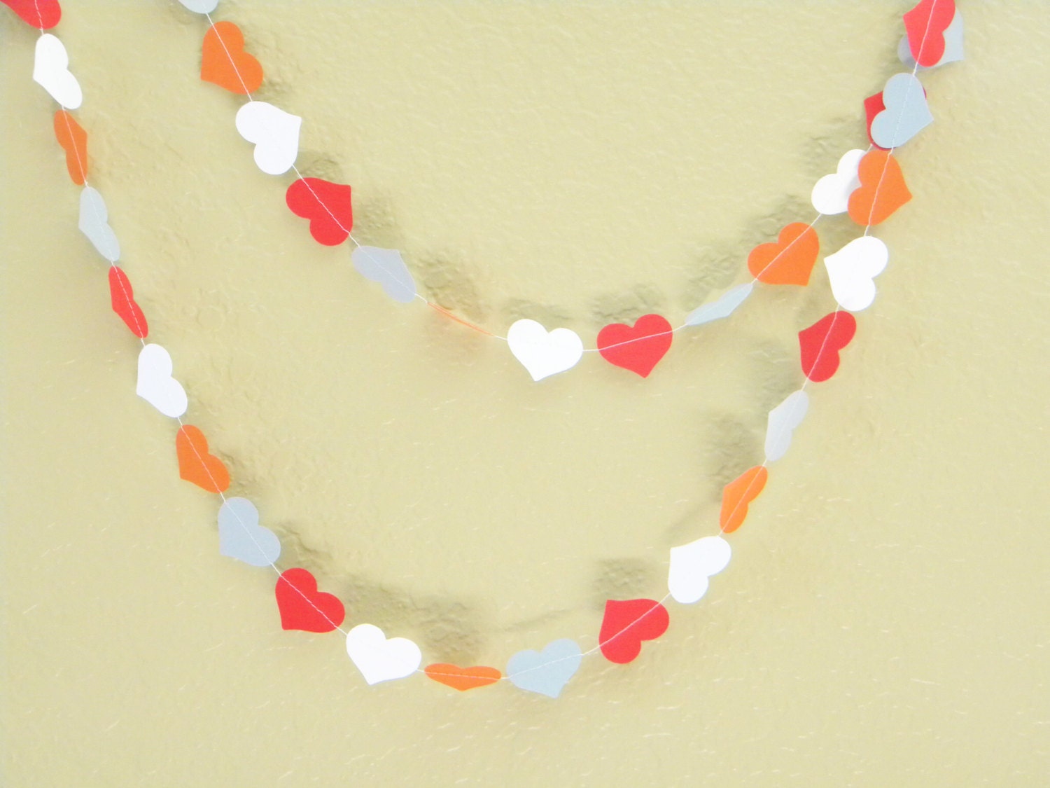 Red Dark Orange White Gray Party Decoration Paper Heart Garland Birthday Party, Photo Prop, Nursery, Baby or Bridal Shower 10 feet