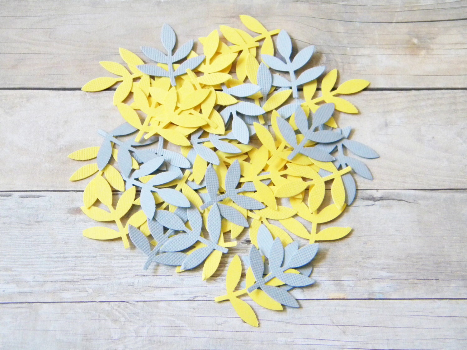 200 Wedding Baby Shower Yellow and Gray Fronds Ferns Confetti Party Table Dressing Decorations