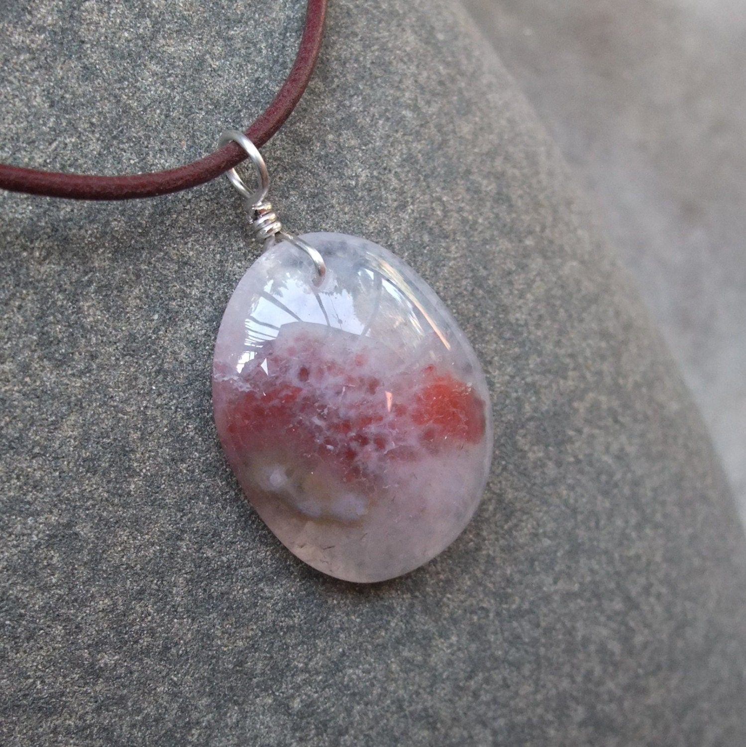 Agate & Quartz pendant necklace -  naturally sourced in Australia - unique elegant red white jewelry