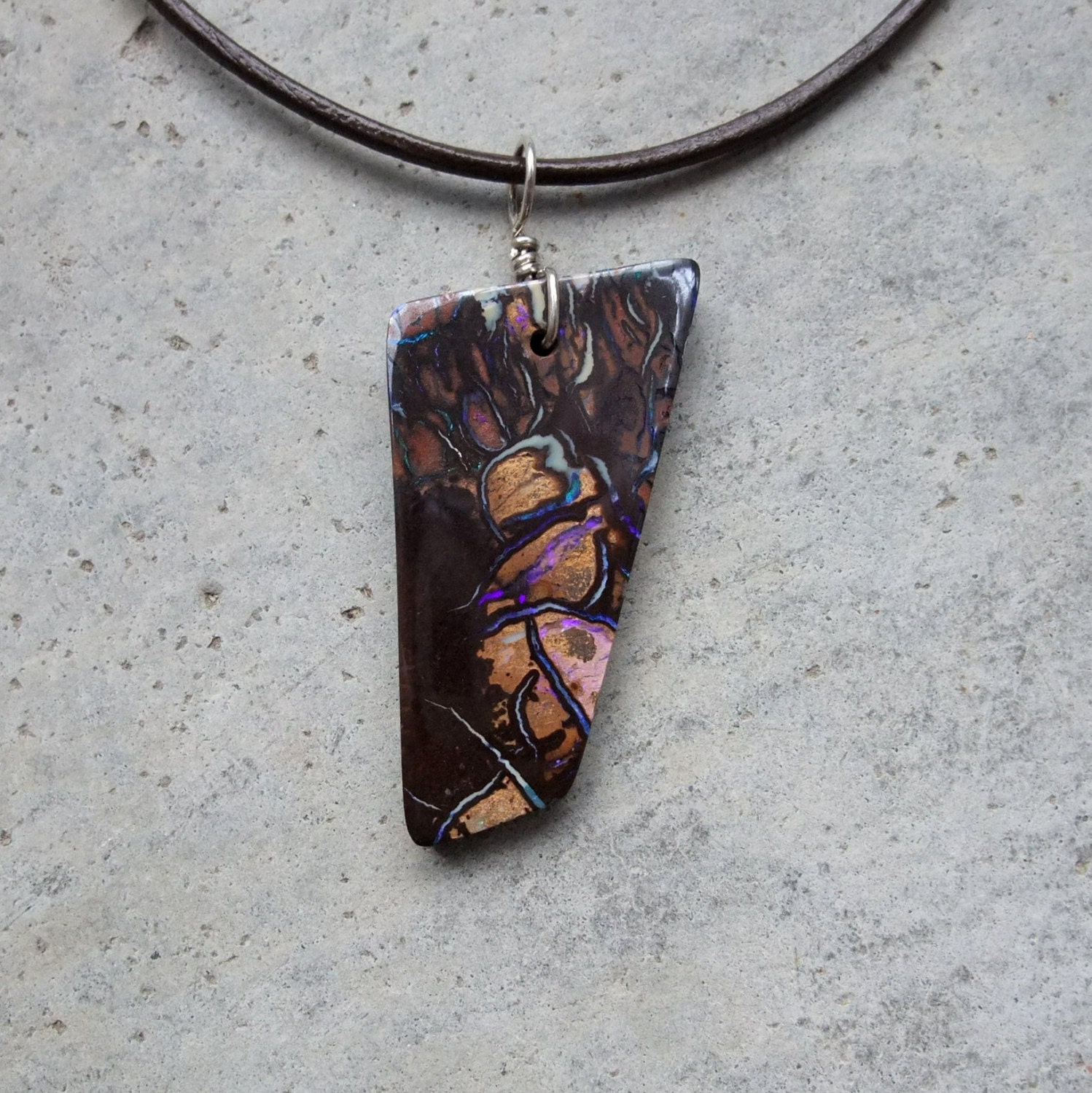 Boulder opal pendant necklace - one off a kind natural stone jewelry - unisex jewelry