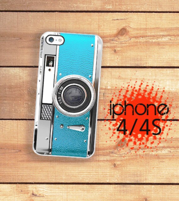 iPhone 4 4S Case Retro Blue Camera / Hard Case For iPhone 4 and iPhone 4S Blue Rubber Trim