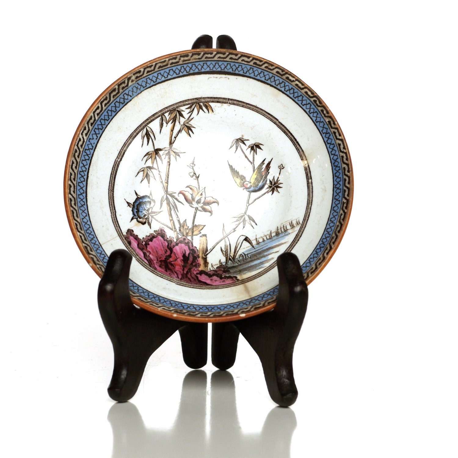 Transferware Plate, 19th Century Bird Bamboo Pattern B. W. & Co. Bowl