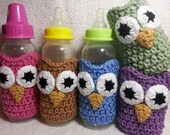 Crochet Owl Baby Bottle Cozy Sleeve - 5 Colors to Choose From - New Baby Gift