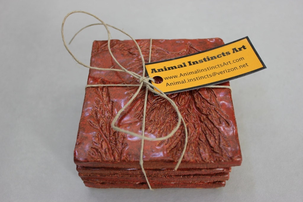 Red Ceramic Coaster set of four Item 1183