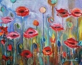 Print Original Poppies Painting 8x10 red floral abstract field of flowers