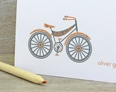 Bicycle Personalized Stationery: Custom Stationery, Personalized Stationary - Retro Bicycle, Fathers Day, Grey, Gray, Orange (Set of 8)