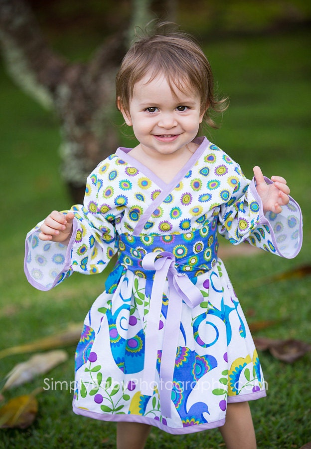 Girl Kimono Dress, Blue Peacock, by SunLoveShirts