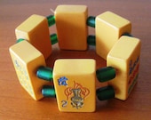 Vintage Bracelet Bakelite Mah Jongg Domino Stretch Green Red Blue 1940s