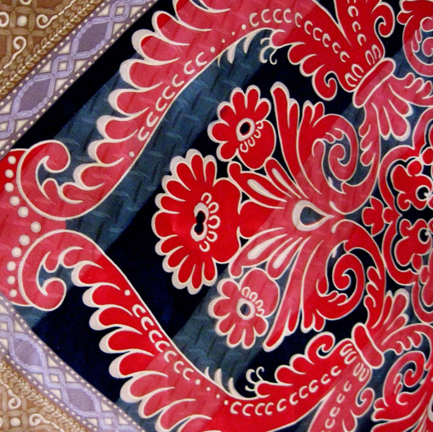 Vintage Liz Claiborne Scarf Silk Designer Square Red Gold Black