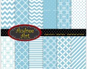 Digital paper for all use, blue chevron paper and polkadot , quatrefoil background -No 27 Set of  digital sheets 12 sheet, instant download
