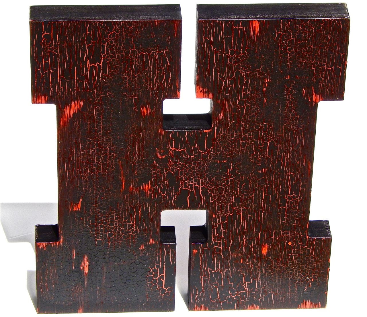 FREE STANDING LETTERING..Father's Day Gift, Chic Decor Letter H, Crackled, Distressed, Black, Red, Thick Letters