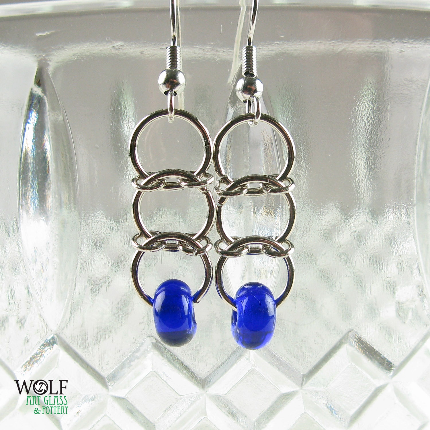 Midnight Blue Lampwork Bead Ladder Drop Earrings
