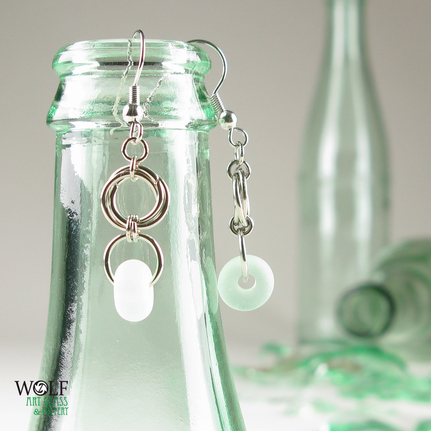 Chandelier Earrings Recycled Glass Faux Seaglass Etched Bead Floret Drop