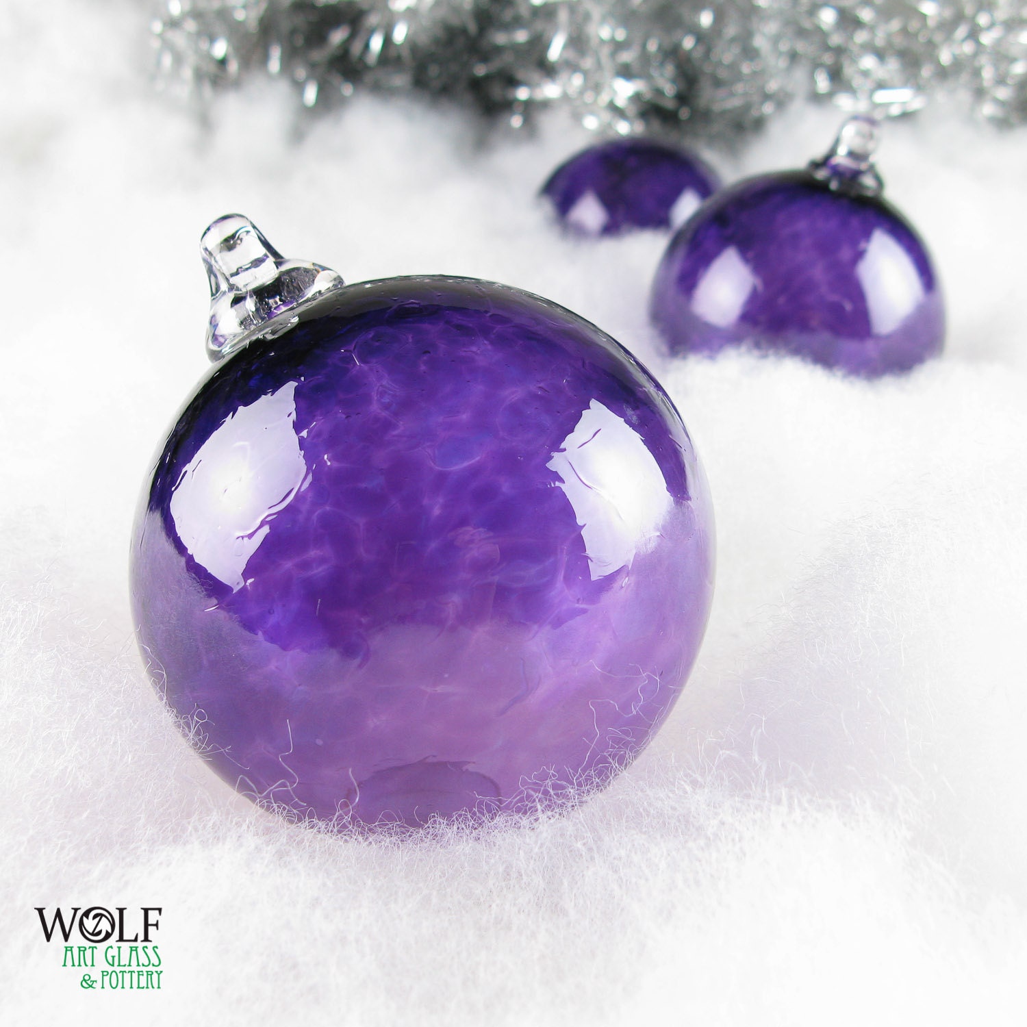 Blown Glass Christmas Ornament Holiday Tree Decoration Amethyst Purple Glass Bulb Ornament