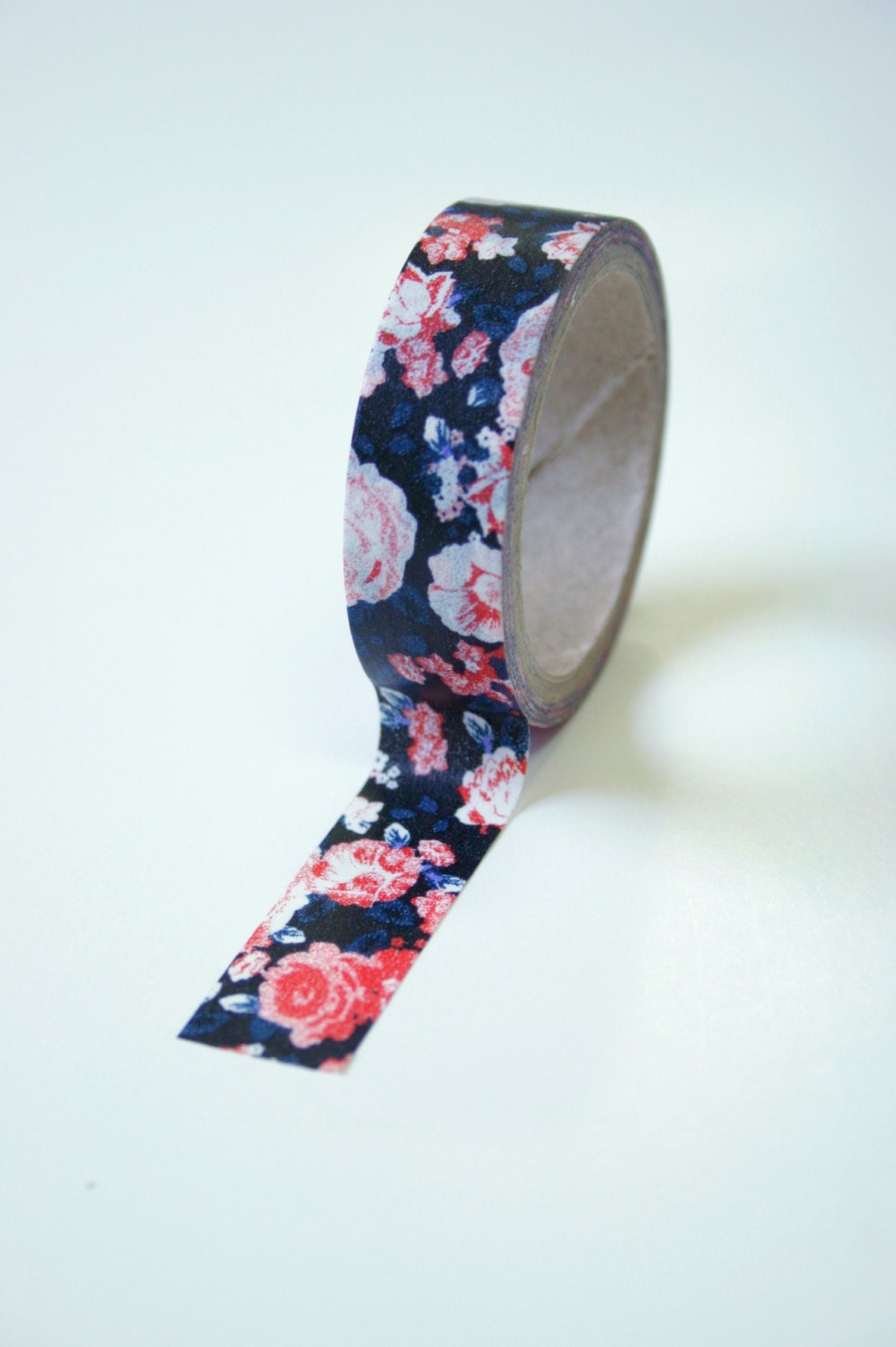 Washi Tape - 15mm - Black with Red/Blue Vintage  Design - Deco Paper Tape No. 592
