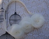 Flowergirl tulle rosette trio headband with pearl detail