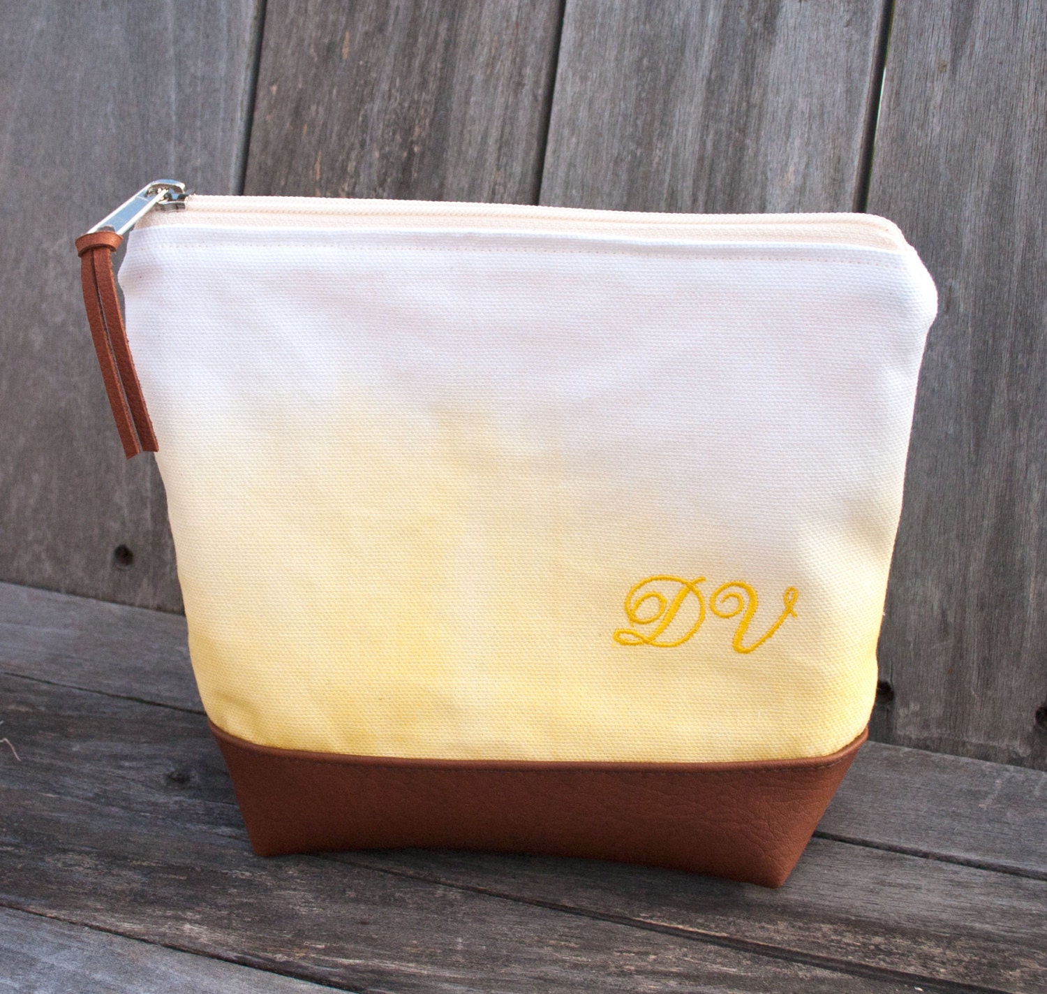 Monogrammed Clutch - Ombre Bridesmaid, Wedding, Monogram, Personalized Embroidery, Faux Leather Clutch
