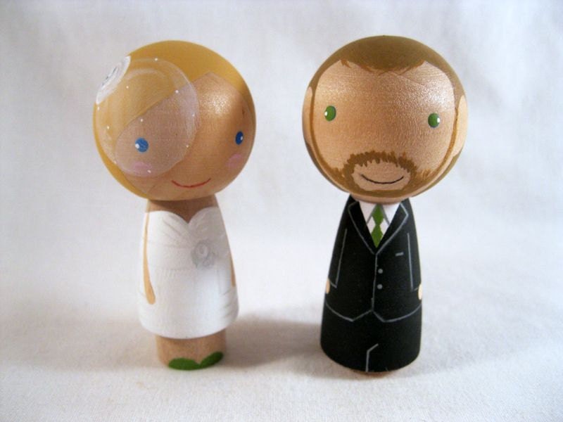 Full Custom Personalized Kokeshi Peg Doll Wedding Cake Topper, Bride, Groom, Couple