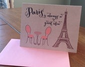 SALE - Paris is Always a Good Idea IV Cards with Pink Envelopes (A1) (set of 5). Audrey Hepburn Paris Quote Cards. For Her. Gift Giving.