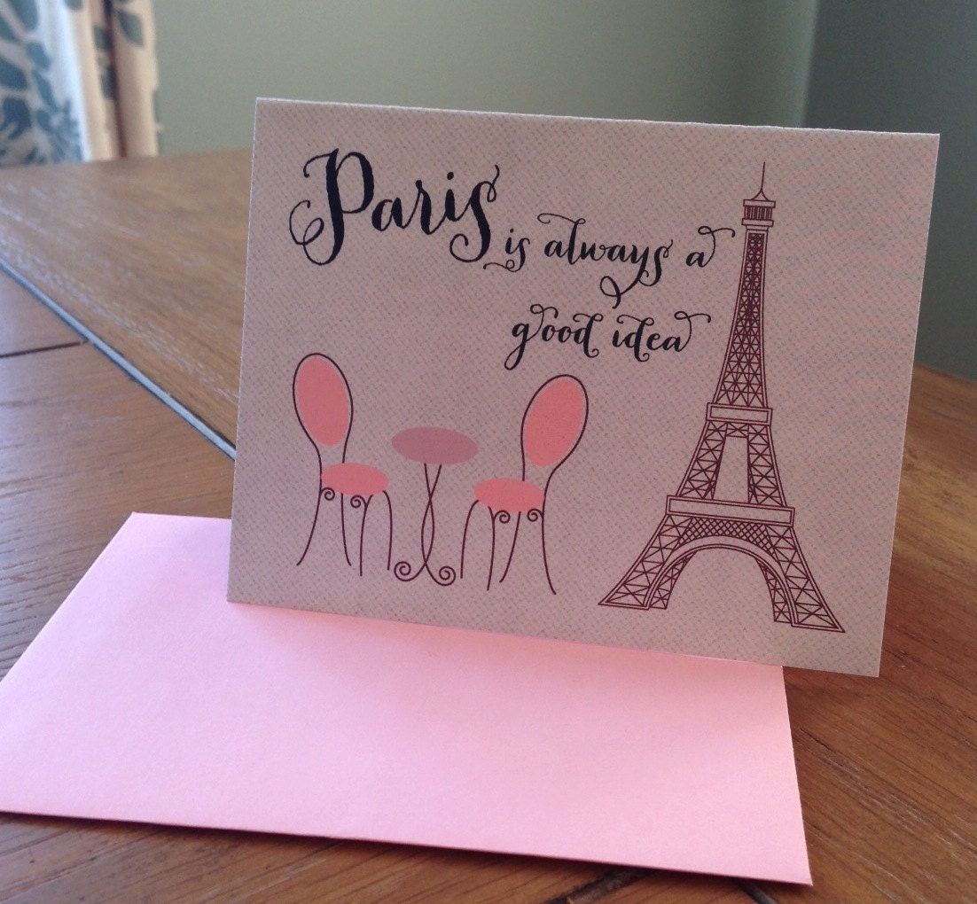 SALE - Paris is Always a Good Idea IV Cards with Pink Envelopes (A1) (set of 5). Audrey Hepburn Paris Quote Cards. For Her. Gift Giving.