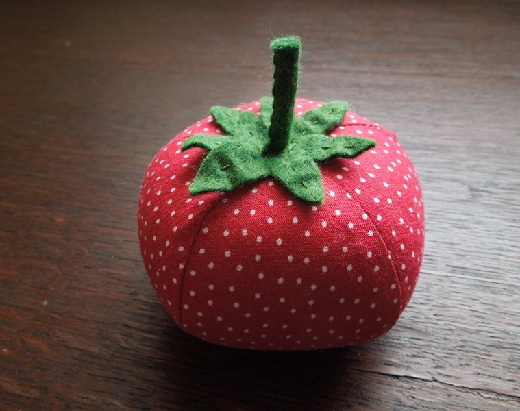 Red and White Polka Dot Tomato Pincushion