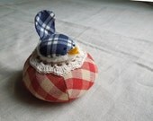 Small Americana Bird Pincushion Rustic Red White and Blue