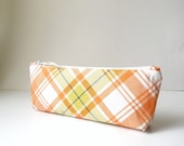 Preppy Orange and Green Plaid Long Pencil Case Zipper Pouch