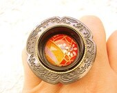 Japanese Chiyogami Ring Vintage Door Pull  Statement Ring Big Bold