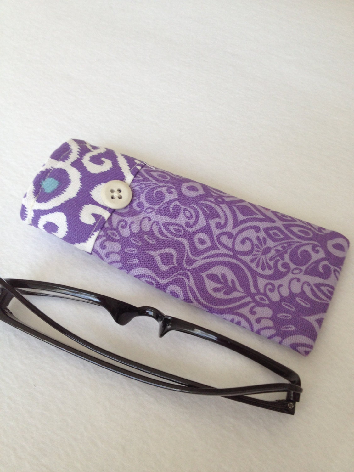 Reading Glasses Case - orchid purple and cornflower blue Kate Spain Cuzco cotton fabric, small, soft eyeglasses sleeve, readers cozy