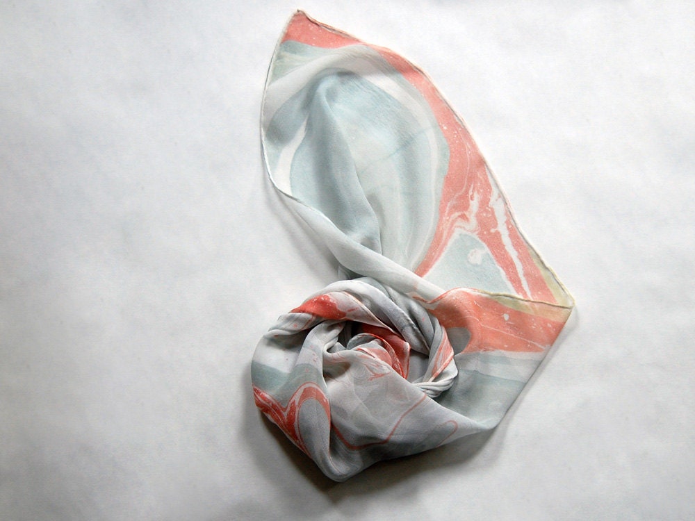 Marbled Silk Chiffon Scarf v