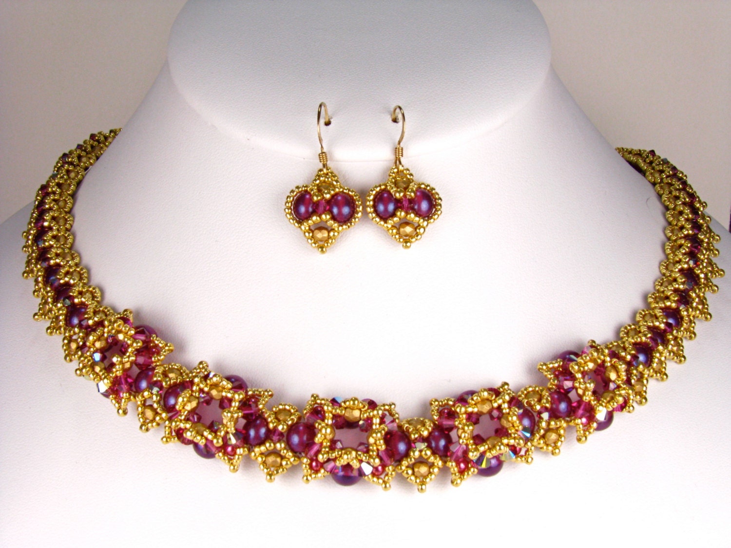 Prom Necklace Statement Piece Formal Occasion Necklace Pink Gold Swarovski Crystal