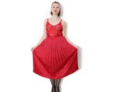 Vintage skirt / red and black abstract pleat skirt / size S