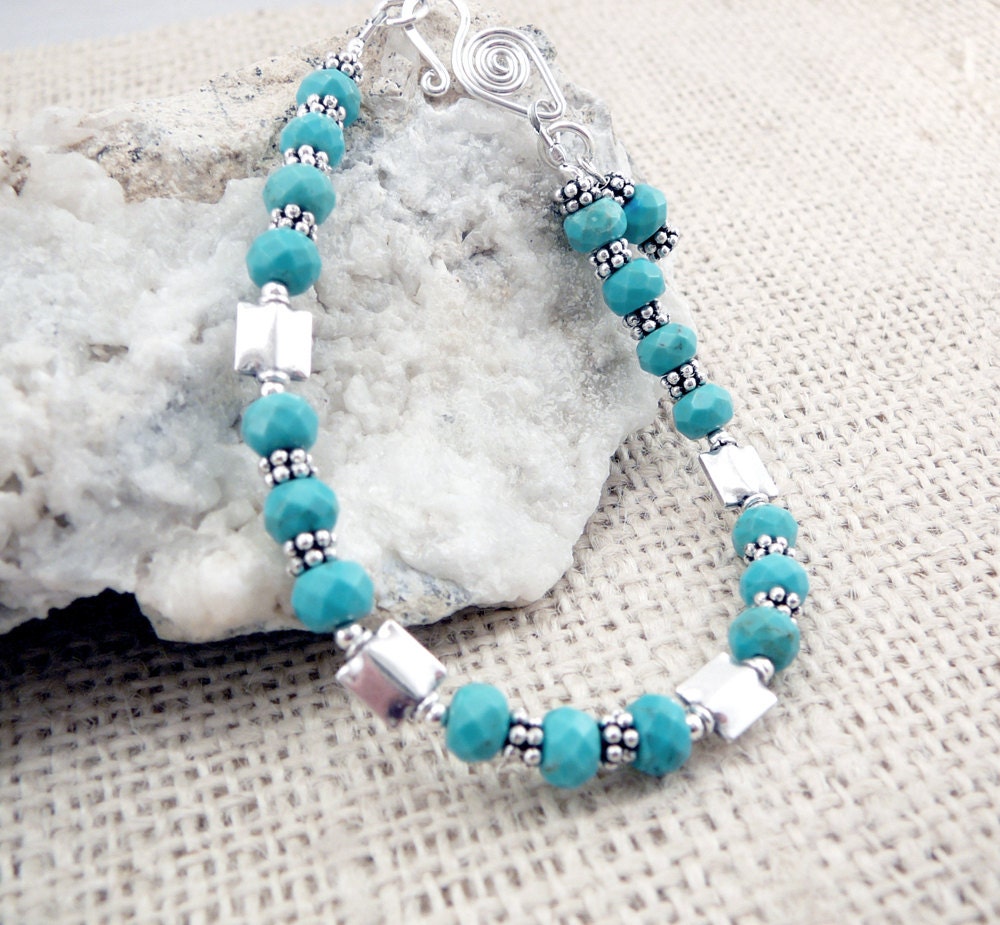 Beaded Turquoise Bracelet, Simple Southwestern Jewelry