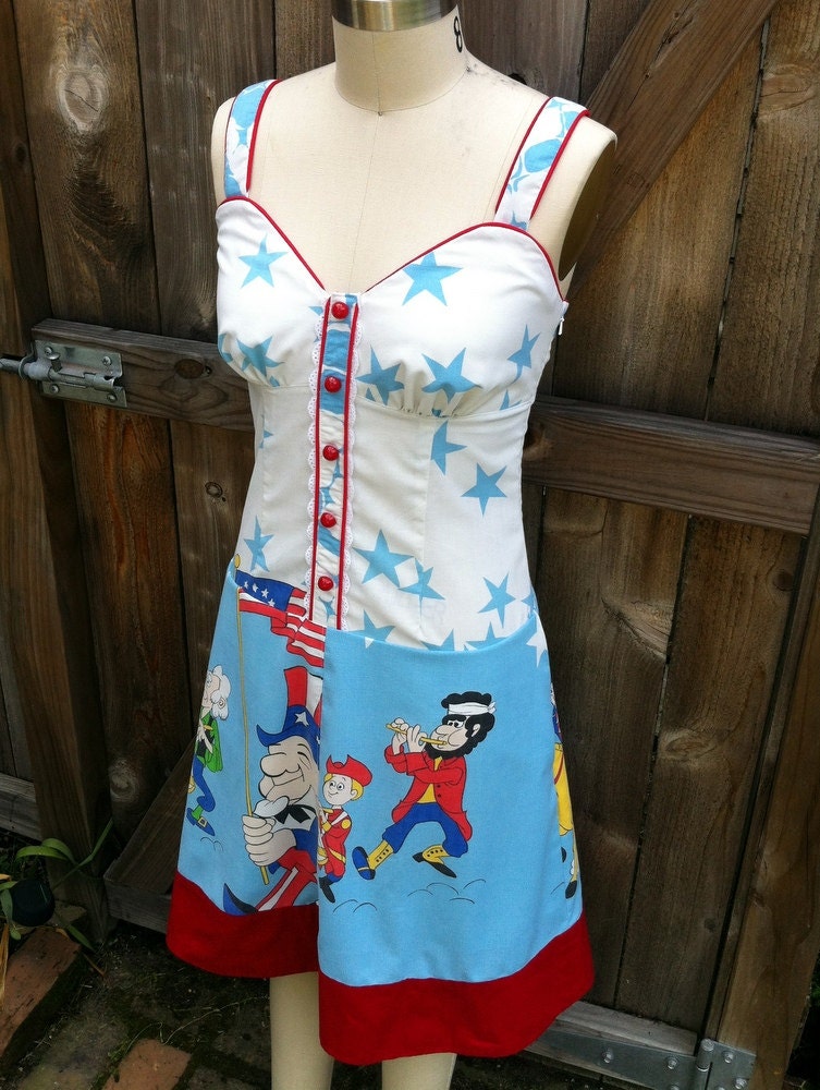 Mr Magoo Patriotic Pin Up Dress- OOAK Recycled