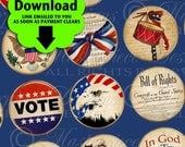 America The Beautiful / USA / Patriotic / Bottlecap Size - Instant Download 1 Inch Round Designs Digital JPG Collage Sheet