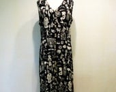 ON SALE Vintage Black & White Tribal Print Gauze Sundress