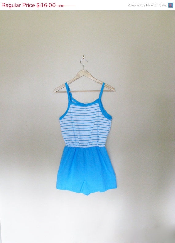 ON SALE Vintage Blue & White Stripe Romper