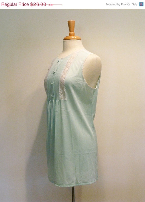 ON SALE Vintage Mint Green and Lace Micro Mini Nightie
