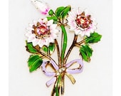Fred Gray Soft Pink Enamel Flower Brooch