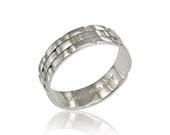 Geometric Architecture Men Wedding band in 14K White Gold, Fast Free Shipping