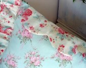 Aqua Pillow With Pink Roses Shabby Chic and Scallops
