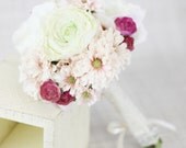 Silk Bridesmaid Bouquet Peony Peonies Roses Ranunculus Daisies Country Wedding Lace (Item Number 130115)