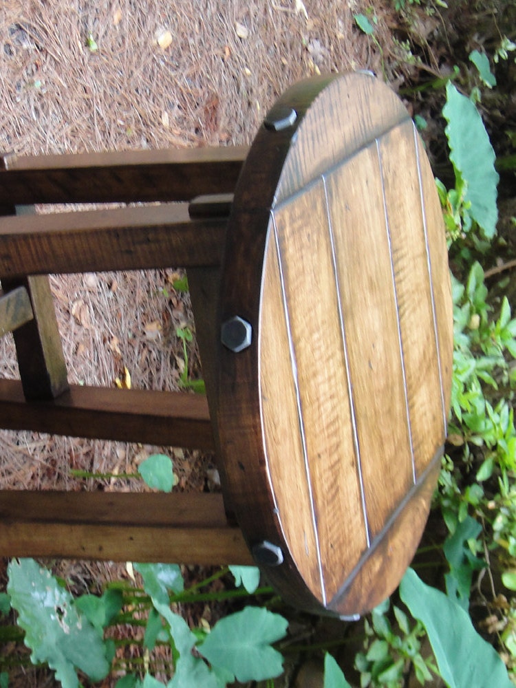 Old World Custom Made 30 Inch Diameter Table Made From rough Hewn Maple