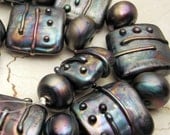 Handmade Lampwork Glass Bead Set of 17 Metallic Black 'Urban Nuggets'