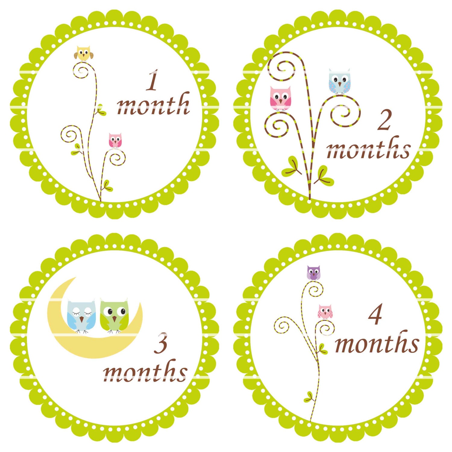 Owls on a Branch Onesie Stickers 1 Month through 12 Months B26