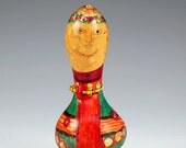 Painted Gourd Pin Primitive Hand Painted Orange Red Green Squash Vegetable Face Vintage -1627