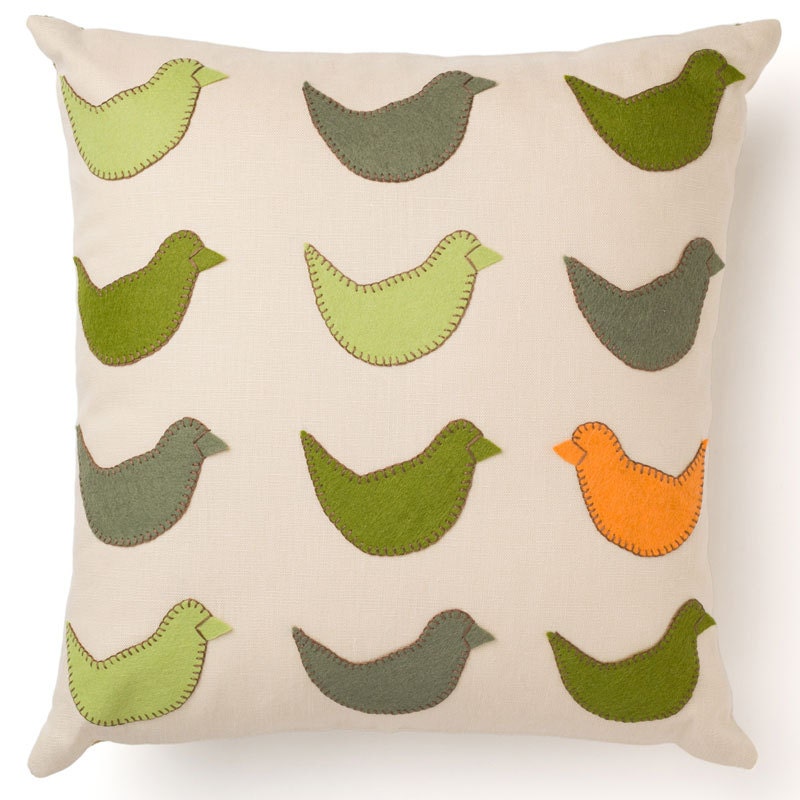 Handmade Designer Pillow -- Bird's-Eye View is Hand Embroidered
