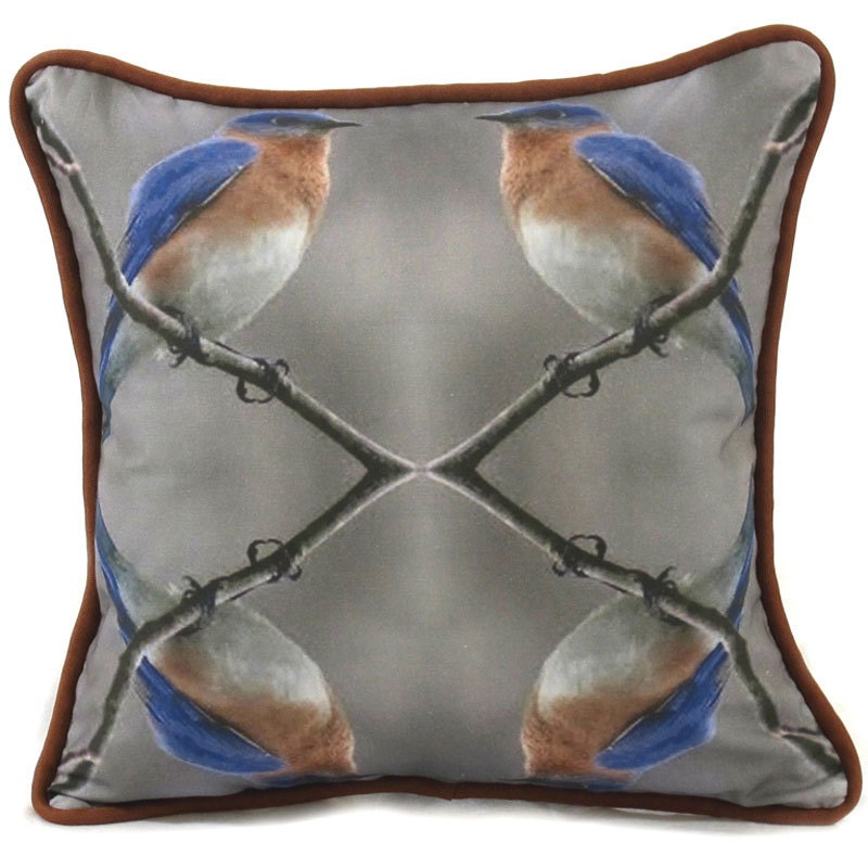 Neighbors Visiting - Bluebird Pillow, Decorative Pillow, Fiber Art