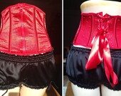 Red Waspie Boned Corset Zipper Front Ribbon Tie Light Siam AB Crystal Waist Cincher